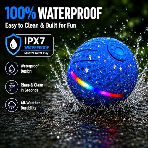 Blue Smart Interactive Dog Ball Toy for Small Medium Large Dogs – Automatic Rolling & Bouncing Ball with RGB Lights, E-TPU Chew Resistant Dog Toy for Indoor Play & Boredom Relief