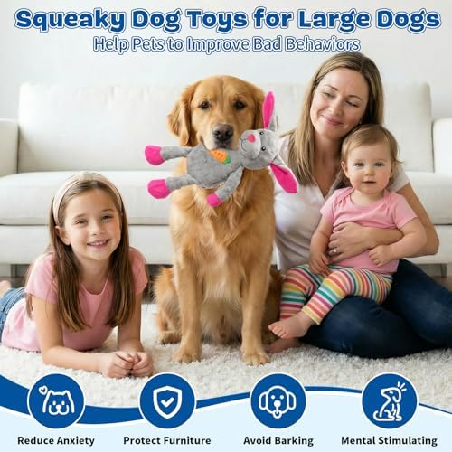 loncoldy Plush Dog Toys for Large Dogs, Tough Chew Toys for Dogs, Stuffed Animals Dog Squeaky Toy for Large Medium Small Breed, Interactive Crinkle Dog Toy, Pet Toys to Keep Them Busy