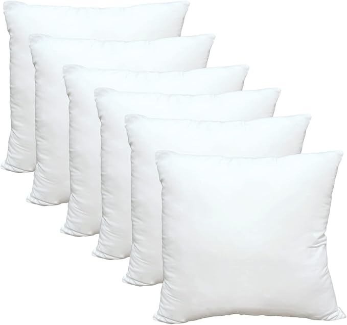 Obruosci Luxury Throw Pillow Inserts, Pack of 6, 16 x 16 inches Hypoallergenic Ultra Soft White Polyester Microfiber Durable Couch Cushion Fillers