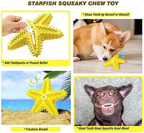 Squeaky Dog Toys - Starfish Natural Teeth Cleaning Toy for Small & Medium Dogs - Yellow