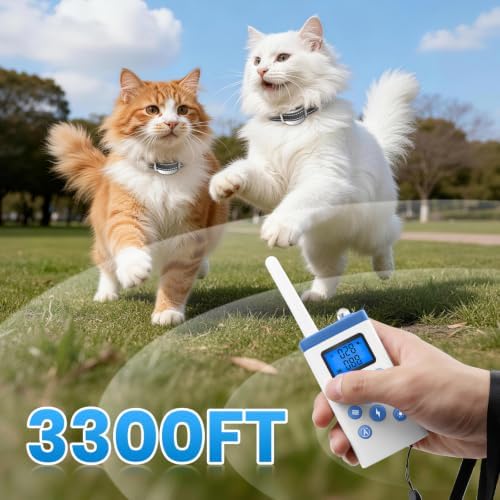 Cat Training Collar with Remote, Shock Collars for Cats Indoor, 4 Modes: Auto Meow Stop, Beep, Vibration, Shock, for Small & Medium Cats 5-30 lbs, IP67 Waterproof,3300Ft, Rechargeable,Black