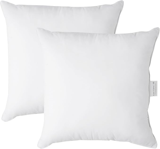 LANE LINEN 26x26 White Throw Pillow Inserts – Pack of 2 White, Fluffy Decorative Insert for Throw Pillow Covers, Perfect for Couch, Bed, Outdoor Use, and Elegant Sofa or Living Room Decor
