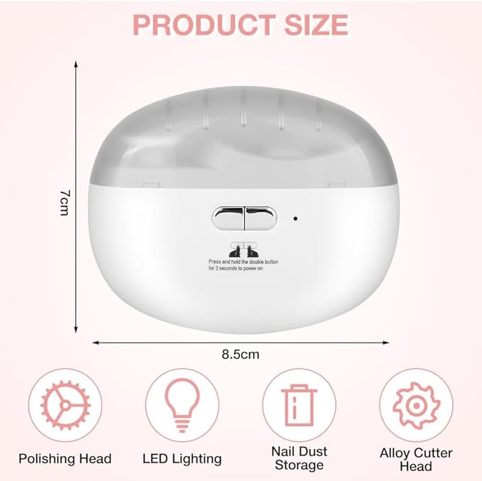 Electric Nail Clippers,2026 New 3-in-1 with LED Light & Polishing 2 Adjustable Speeds for Nail Trimmer for Suitable for Adults, Seniors and Baby (White)