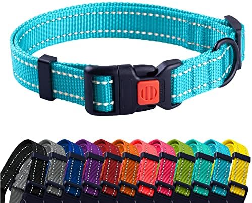 Reflective Dog Collar, Quick-Release Buckle (Light Blue, 14-18 Inch)