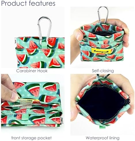 Dog Treat Pouch,Cotton Pocket Sized Training Holder, Hand Free Walking Funny Bag with Carabiner, Self-Closing Pet Feed Snack Reward, Behavior Aids for Puppy Travel or Outdoor Use（Watermelon）