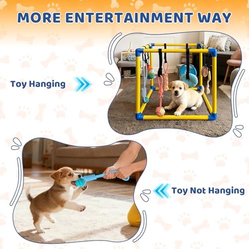 Puppy Play Gym & 8 Toys (Yellow,19.6″ x 19.6″ x 19.6″‌)