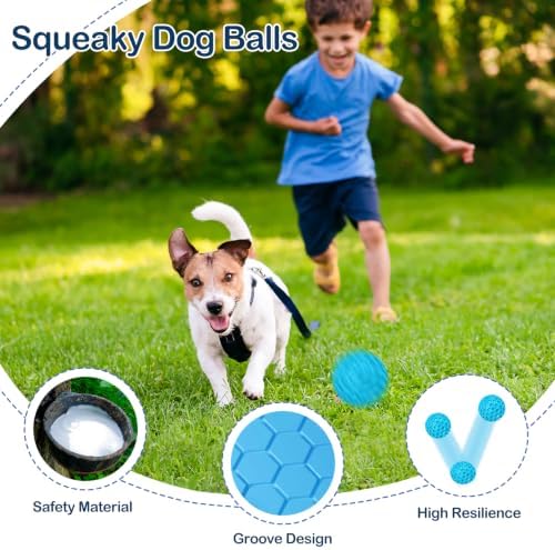 Indestructible Squeaky Dog Ball for Aggressive Chewers, Rubber Interactive Dog Toy for Teething, Relieving Anxiety. Chew Toy for Large, Medium Breeds, Outdoor & Indoor Ball.