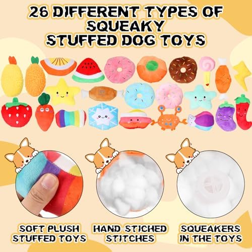 Syhood 60 Pcs Squeaky Dog Toys Bulk Plush Rope, Multicolor, Cute Style