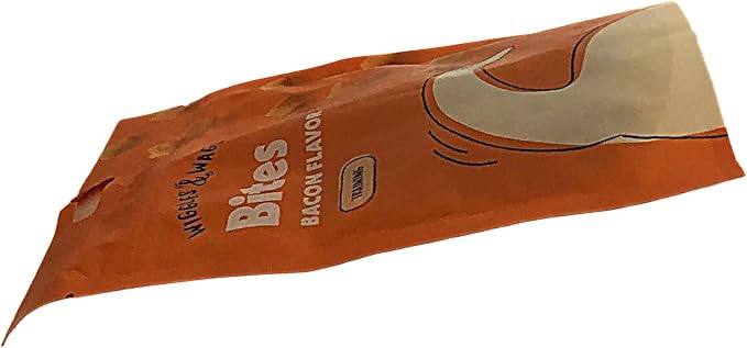 Wiggles & Wags Bites Bacon Flavor Training Dog Treats. with a Bone Shaped Waste Bag Dispenser & Roll Colors Vary. 1-4 OZ Bag.