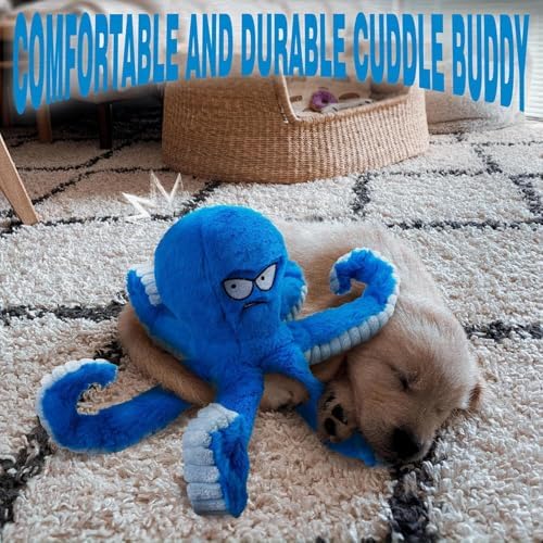 Dog Squeaky Octopus Toy,Chew Guard Technology,Double Stitched, Embroidered Eyes, Soft Plush Texture, Tug & Fetch Play for Large Dogs!
