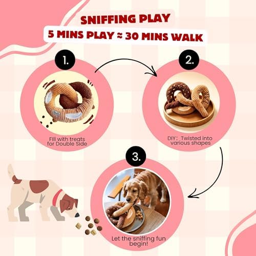 Dog Puzzle Enrichment Toy, Snuffle Nose Work Interactive Dog Toy for Boredom, Squeaky Crinkle Hide and Seek Treat Dispensing Plush for Small Medium Large Dogs – Pretzel Knot