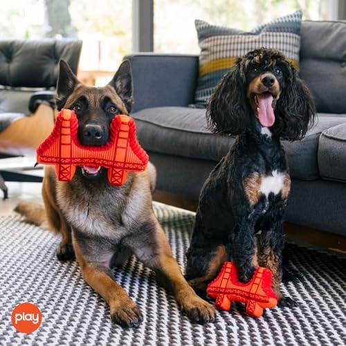 P.L.A.Y. Cute Plush Dog Toys - Totally Touristy Landmark Themed Durable Squeaker Toy, Great for Puppies & Small, Medium, Large Dogs - Machine Washable, Recycled Materials (Golden Gate Bridge, X-Small)