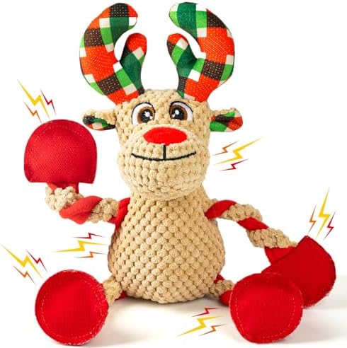 Christmas Squeaker Dog Toys Interactive Durable Dog Chew Toys Reindeer Plush Toy for Puppy Small Dogs Medium Dogs and Large Dogs Birthday