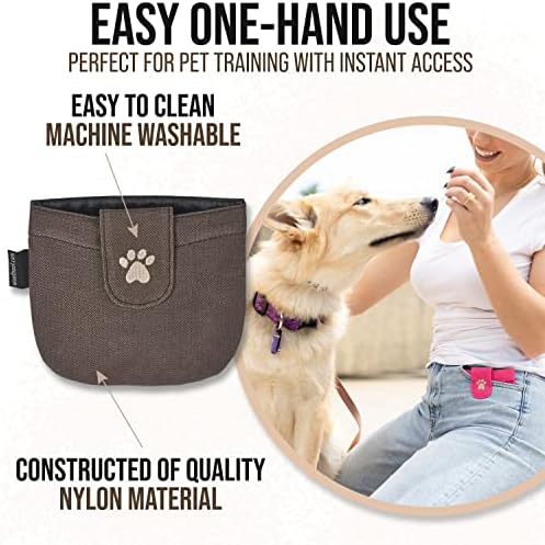 Dog Treat Pouch, Brown Pocket Sized Training Reward Pouch - Lightweight Dog Treat Holder with Magnetic Flap for Stability, Perfect Dog Accessories, Made of Durable Nylon, Machine Washable