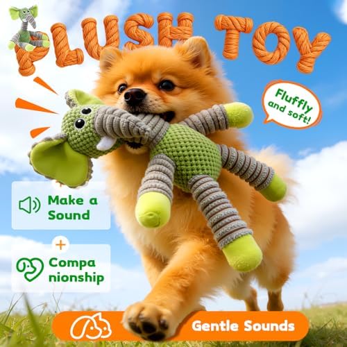 2026 New Dog Toys, Indestructible Plush Dog Toy for Aggressive Chewers, Interactive Squeaky Soft Puppy Chew Toy, Durable Teething Toys for Small Medium Large Dogs (Gray Pink)