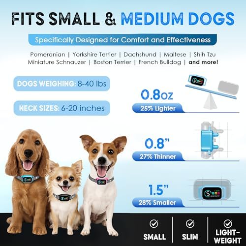 Bark Collar for Small Dogs 8-40 Ibs - No Shock Anti Barking Collar with Al Chip - 3 Modes & 5 Sensitivity Levels - Waterproof, Rechargeable, Magnetic Charging - Humane, Effective Training (Blue)