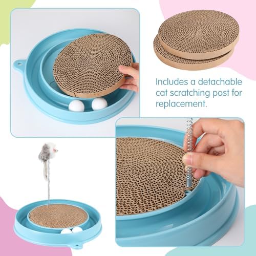 AceOrbit 3 Pcs Ball Track Toy Round Cat Scratcher with 2 Replacement Pads