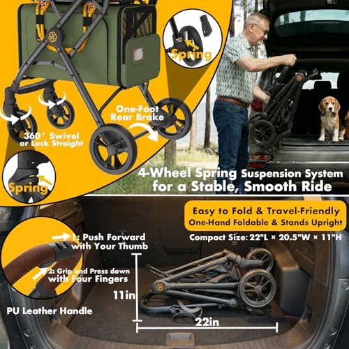 PAWZIDEA Double Pet Stroller with 2 Detachable Carrier for Multiple Pets