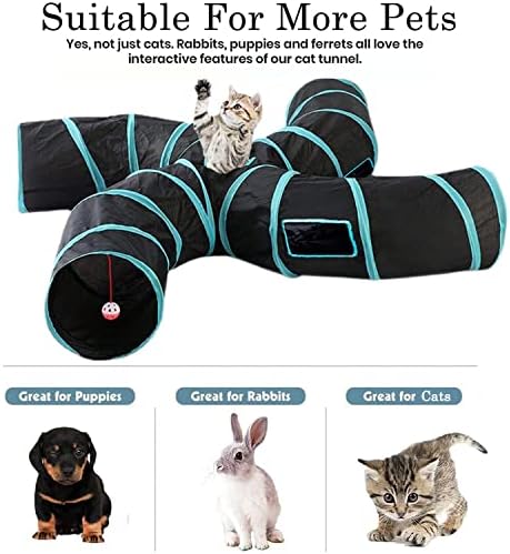 Upgraded Cat Tunnel Toy with 5 peek-a-Boo Windows, Large 4-Way Maze Tube