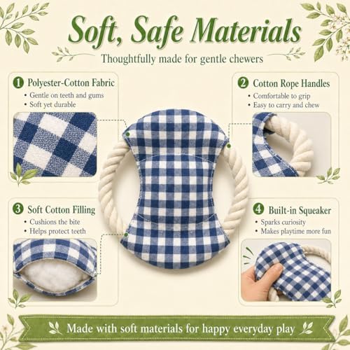 Dog Cute Frisbees Cotton Rope Toys Flying Discs for small dogs/puppy, Teething Clean, Soft Polyester Squeaker Toy for Training,Throwing and Interacting for Anti Boredom & Anxiety, Easy to Clean (blue)