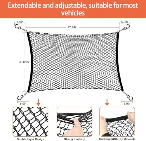 Dog Barrier for Car for Smart EQ fortwo C453 A453, Adjustable Reinforced Mesh Pet Net Barrier for Back Seat & Cargo Area Keeps Dogs Safe While Driving