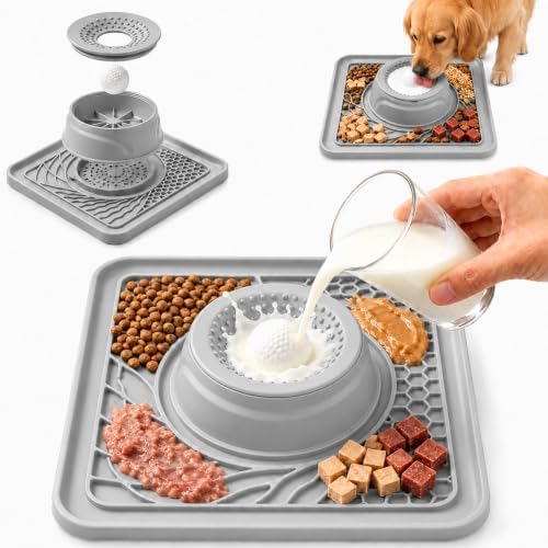 Slow Feeder Dog Bowls & Lick Mat Combo for Liquid and Thick Treat, Silicone