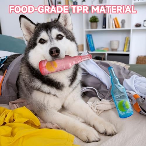 Water Bottle Dog Toy,Dog Toys for Aggressive Chewers,Water Bottle with Tennis Ball,Suitable for Small and Medium Pets to Exercise Outdoors(Red)