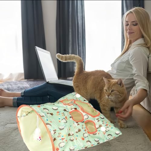 Cat Tunnel Toy, Cat Tunnel Bags with 1 Little Mouse & 3 Ball Crinkle Sack Bag for Cats, Portable Training Cave Collapsible Interactive Drill Bag Toy, Pet Self Interactive Toys