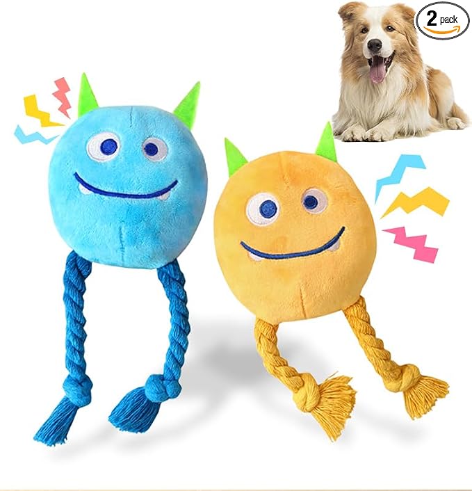 lilfrd 2 Pack Squeaky Rope Plush Dog Toys for Small Medium Puppies