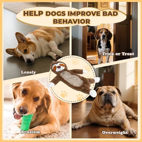 Squeaky Dog Toys for Small & Medium Breeds, Soft No Stuffing Interactive Puppy Teething Chewing Toy with Crinkle Paper, Best Birthday, Christmas, Halloween, Easter Gift, Flat Sloth