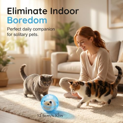 2 Pack Auto-Rolling Cat Ball for Indoor Pet (2, Brown and White Mouse Set)