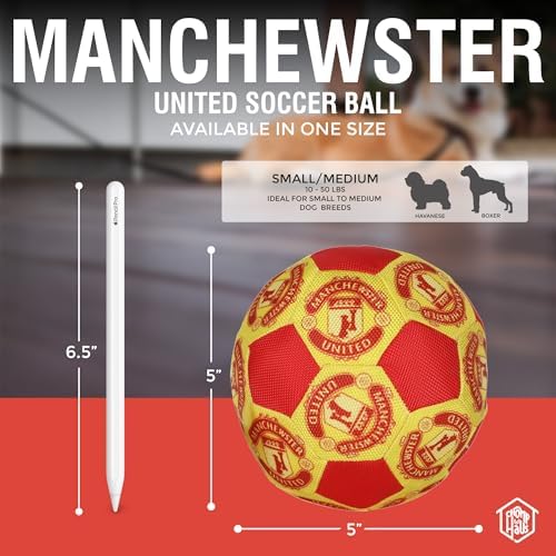 Manchewster United Soccer Ball– Luxurious Parody Plush Dog Toy with Squeaker, Premium Fabric, Embroidered Details, Designer-Inspired Chew Toy, Fun Gift for Large Dogs & Dog Lovers