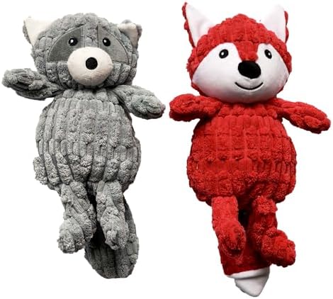 PetLike 2PK Squeaky Plush Dog Toys, Durable Chew Toys with BB Squeaker, Composite Stuffed Teething Toys for Aggressive Chewers, Interactive Fetch & Tug of War Toys for Small & Medium Dogs