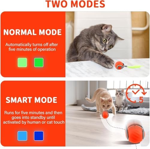 Automatic Moving Cat Toy, 2026 Upgrade Motion Activated Ball with Feather Tail, USB Rechargeable Smart Cat Toys for Indoor, Fun Exercise for Kittens (Blue and Orange)