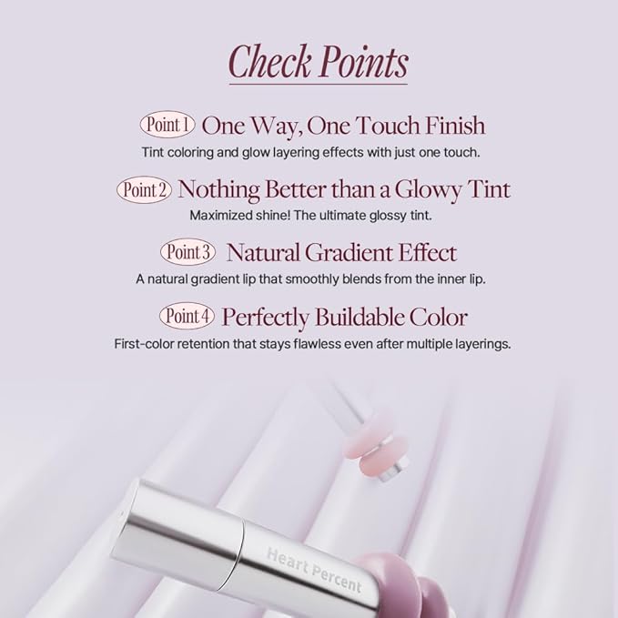 Heart Percent Dote On Mood One Way Glowy Tint, Glass-like High Shine Glossy Finish w/Long-Lasting Luminous Color Lip Stain for Glowy Look, #10.Fig Jam