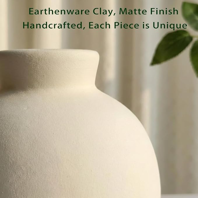 Ceramic Vase | 6 Inch White Vase Pottery Rustic Farmhouse Boho Vase for Home Decor, Table, Living Room, Bathroom, Shelf, Mantel Decoration, Wedding (6'' Retro)