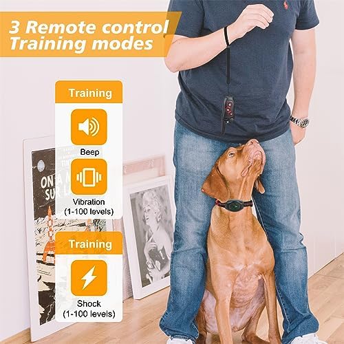 2 in 1 Dog Shock Collar - Bark Collar with Remote, w/3 Remote Training Modes, Beep, Vibration 1300Ft Dog Training Collar for for Small Medium Large Dogs (Red)