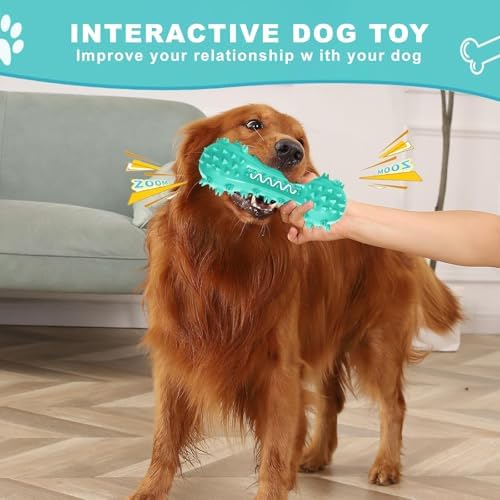 Dog Teeth Cleaning Toy for Training, Playing, Chewing - Squeaky Toys for Aggressive Chewers - Toothbrush Stick Bone for Medium Large Dogs (Blue) (Pack of 2)