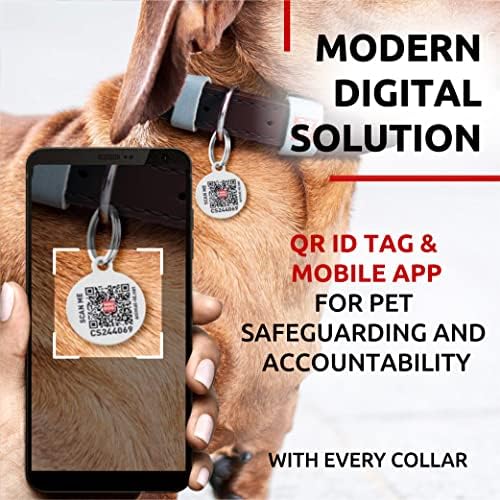 WAUDOG Genuine Leather Dog Collar Adjustable Large Medium Small QR Code Tag