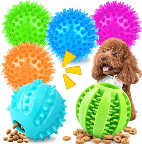 Puppy Toys for Teething, 6 Pack Interactive Dog Toys, 2.5" Squeaky Dog Balls and Treat Balls, Dog Chew Toys for Intellect Training, Small to Medium Breed