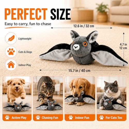 Wild Paws Flying Bat, Wild Paws Flying Bat Dog Toy with Flapping Wings and Chirping Sounds, Interactive Bat Dog Toy for Hanging and Ground Play, Rechargeable Pet Toy for Dogs and Indoor Cats (2pcs)