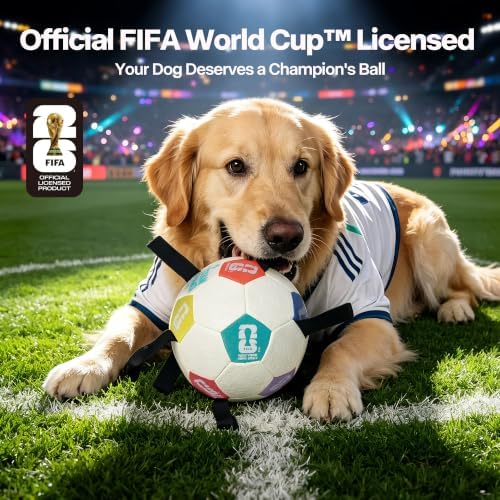 FIFA® Licensed 6 Inch Dog Soccer Ball with Straps, Dog Tug Ball