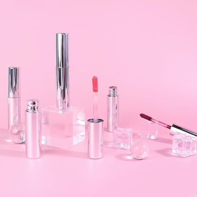 2Pcs Full-On Plumping Liquid Lip Gloss, Pink & Plum Hydrating Lip Plumper Lip Blam Lipstick, High-Shine Tinted Formula for Fuller, Nourishes, Moisturizes & Softens Lips, Cruelty-Free (01+04)