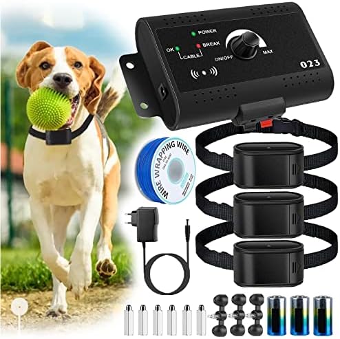 Electric Dog Fence,In-Ground Wired Pet Fence Containment System,656Ft Underground Boundary Wire,with Waterproof/Rechargeable Collar,Shock/Tone Correction,for 123 Dogs,for3dogs