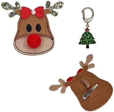 Blueberry Pet Christmas Accessory Set of Collar Slide Hair Clip and Pedant for Dogs & Cats, Reindeer Decor and Tree Tag