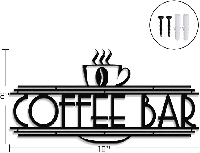 XORT Coffee Sign Metal Wall Decor, Coffee Bar Metal Wall Art, Black Metal Coffee and Tea Bar Wall Hanging for Kitchen Decor Accessories 16 x 8 Inch