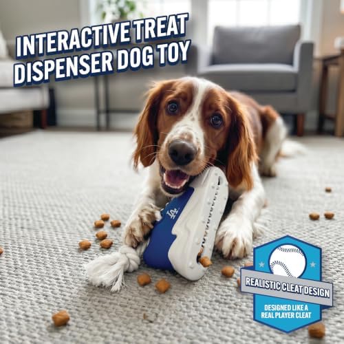 MLB Los Angeles Dodgers Cleat Sneaker Spike Dog Toy, Baseball Treat Dispenser Chew Toy for Dogs, Interactive Rope Tug Toy, Slow Feeder Natural Rubber Dog Toy with Official Team Logo