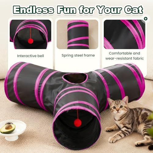 Love's cabin Cat Tunnel for Indoor Cats, 3-Way Collapsible Play Tunnel