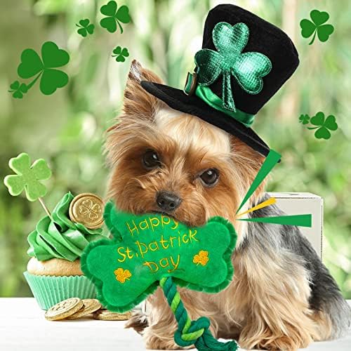 St. Patrick's Day Dog Toy, Squeaky Dog Toys with Rope, Plush Shamrock Clover Stuffed Toys, St. Patrick's Day Gifts for Small and Medium Dogs, Only Suitable for Pet Use