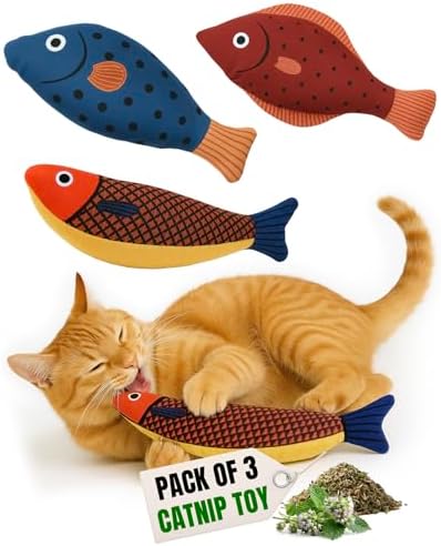 Catnip Toys for Cats, Fish Plush for Indoor Cats and Kittens, Pack of 3